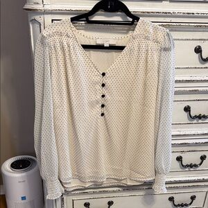 NEW LOFT Cream Velvet Polka Dot Women's Top - Size M